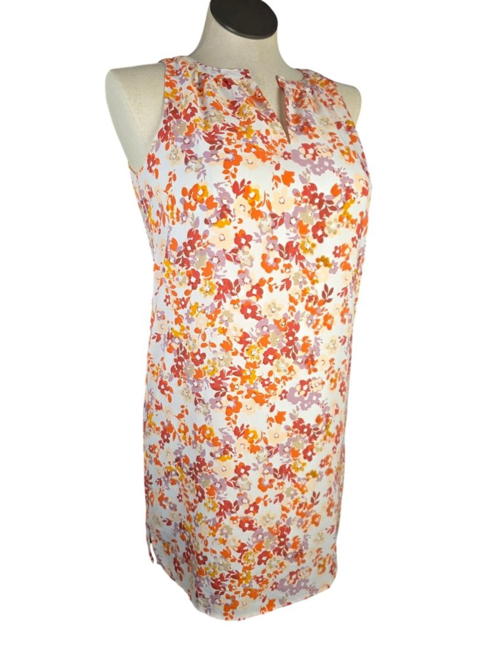 Floral Sleeveless Shift Dress With Keyhole Neckline Multi-Color Print Size SP